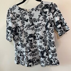 Talbots Black & White Floral Peplum Top